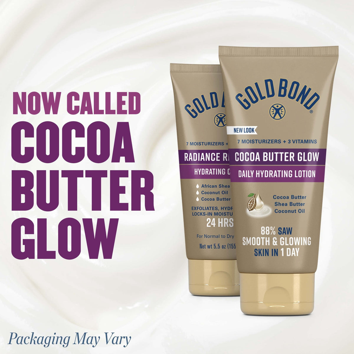 Gold Bond Cocoa Butter Glow Daily Hydrating Lotion with Shea Butter, Cocoa Butter and Coconut Oil, Exfoliating Moisturizer for Dry Skin, 5.5 oz.