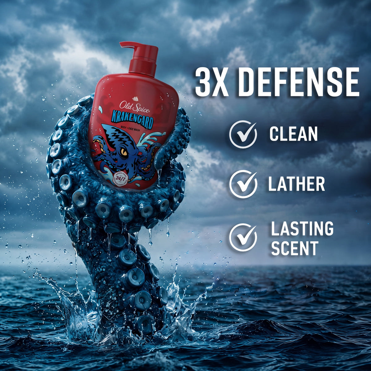 Old Spice Body & Face Wash for Men, 24/7 Shower Fresh, Krakengard Deep Ocean, 33.4 fl oz