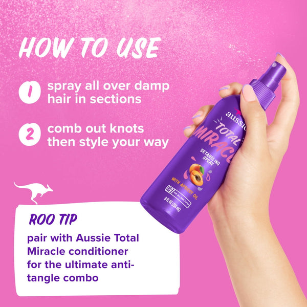 Aussie Total Miracle Hair Detangling Spray with Apricot Oil for All Hair Types, 8 fl oz