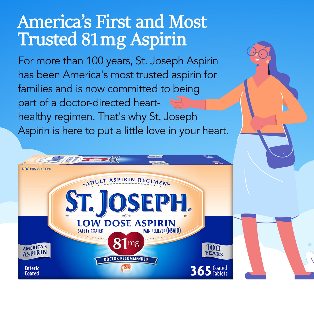 St. Joseph Aspirin Pain Reliever Low Dose (NSAID) 81mg, 365 Count