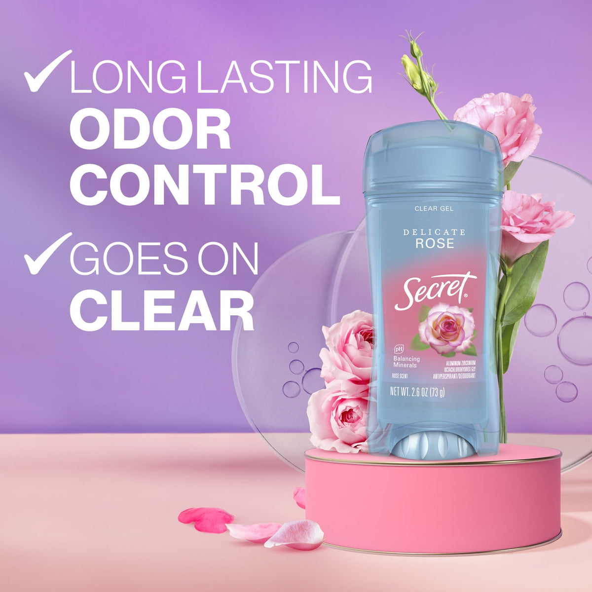 Secret Fresh Clear Gel Antiperspirant and Deodorant for Women, Delicate Rose Scent, 2.6 oz, Twin Pack
