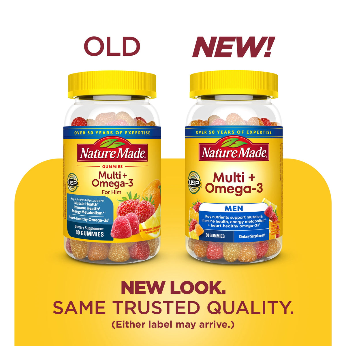Nature Made Mens Multivitamin + Omega-3 Gummies for Daily Nutritional Support, 80 Count