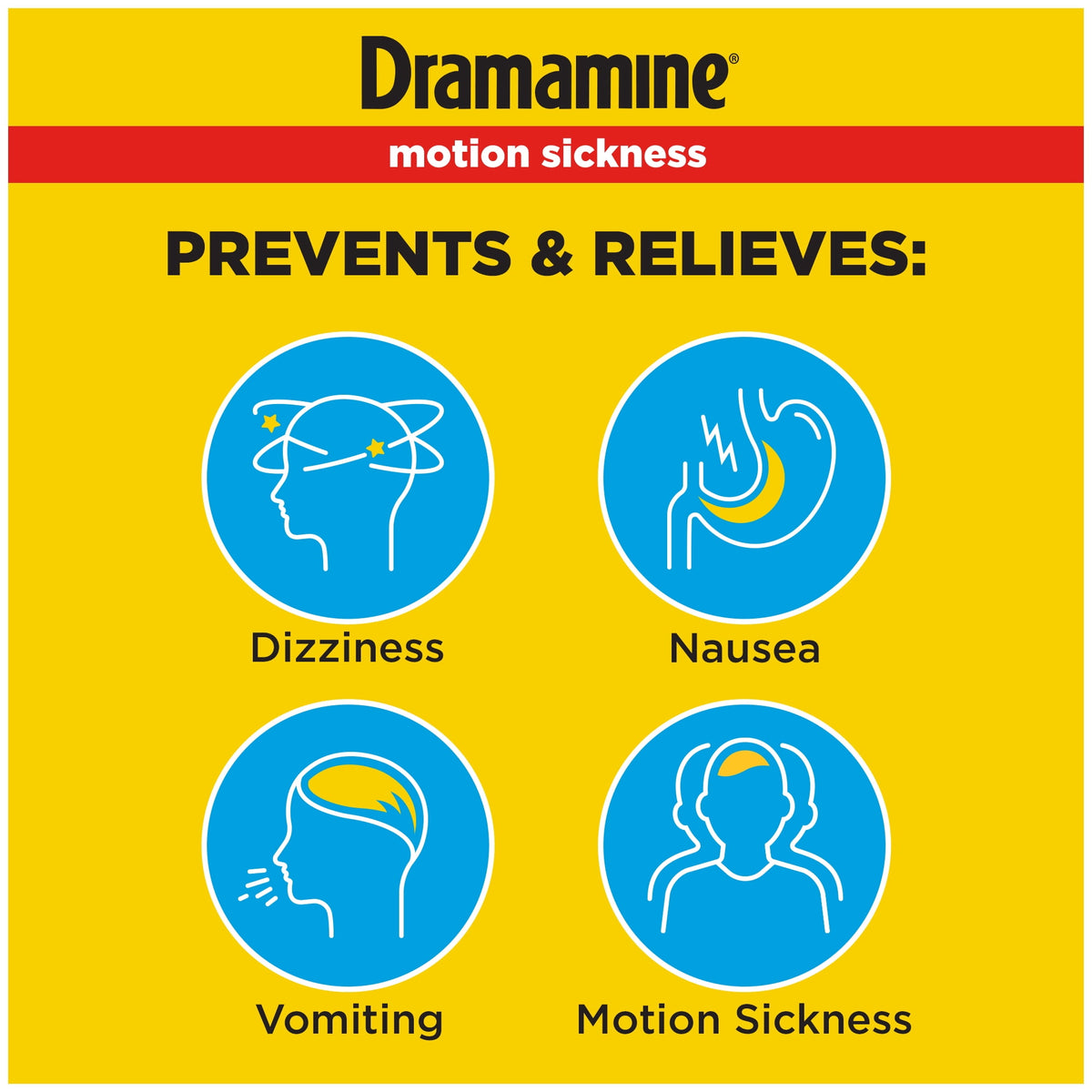 Dramamine Original, Motion Sickness Relief, Sensitive Stomach Travel Vial, 12 Count