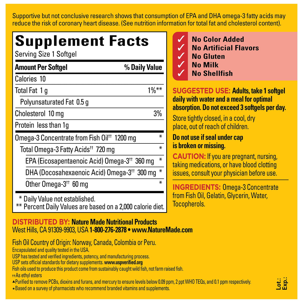 Nature Made Omega 3 Fish Oil 1200mg One per Day Softgels, Fish Oil Supplements, 290 Count