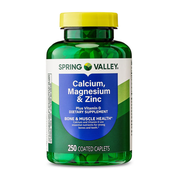 (2 pack) Spring Valley Calcium, Magnesium & Zinc Plus Vitamin D3 Coated Caplets, 250 Count