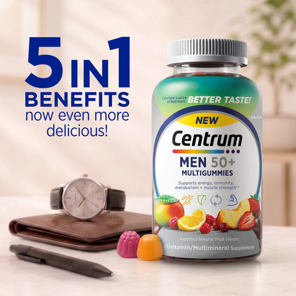 Centrum Silver Multigummies for Men 50+, Gummy Multivitamin, Assorted Natural Fruit Flavors - 80 Count