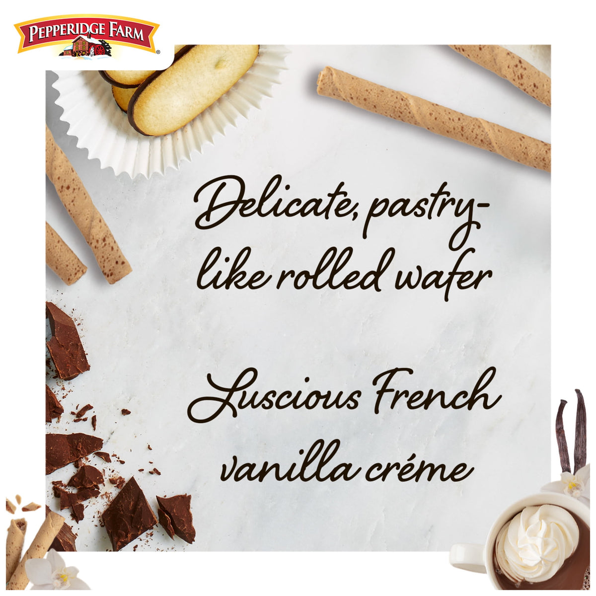 Pepperidge Farm Pirouette Cookies, French Vanilla Crème Filled Wafers, 13.5 oz Tin