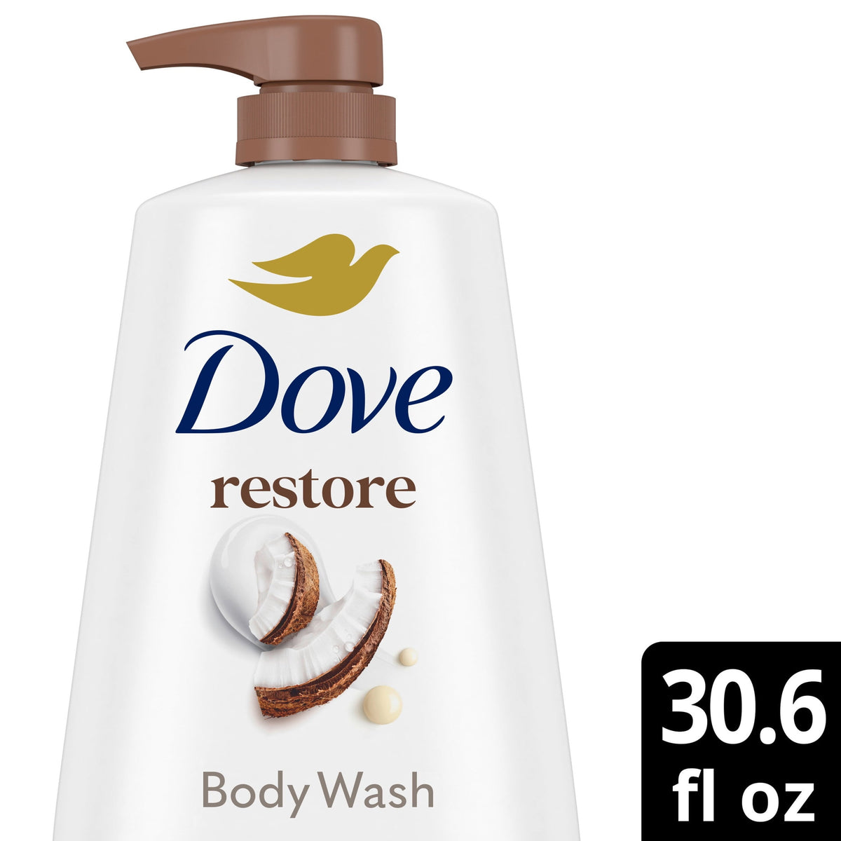 Dove Body Wash With Pump For 24hr Lotion-Soft Skin Restore Coconut & Cocoa Butter Moisturizing Skin Cleanser With No Sulfates No Parabens ,30.6 fl oz