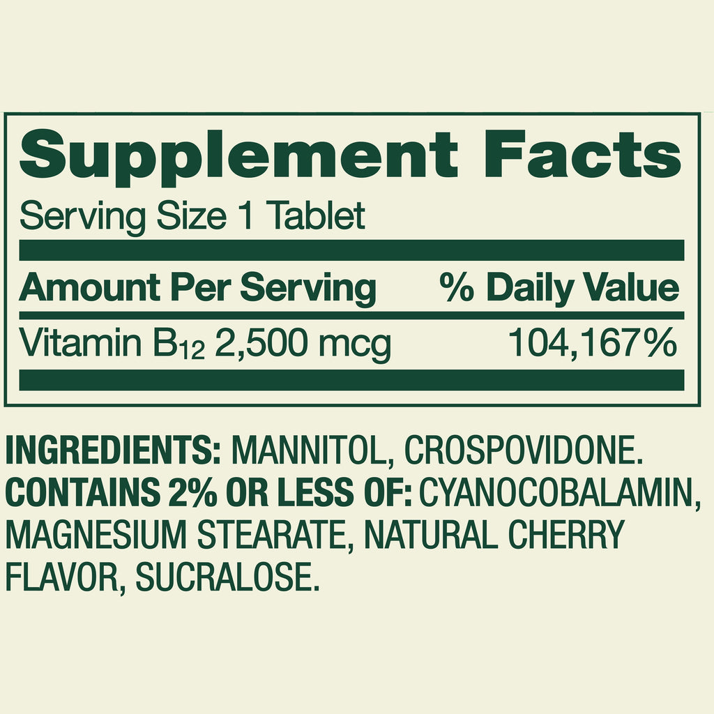 Spring Valley Vitamin B12 Supplement, 2500 mcg, Cherry, 120 Count, Quick-Dissolve Tablets