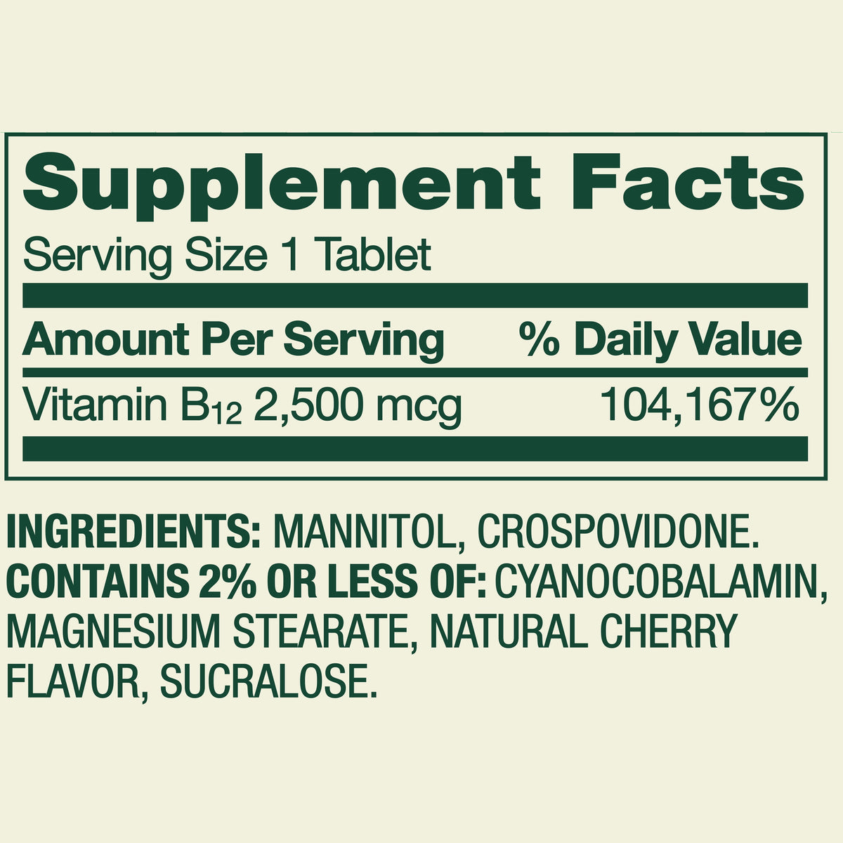Spring Valley Vitamin B12 Supplement, 2500 mcg, Cherry, 120 Count, Quick-Dissolve Tablets