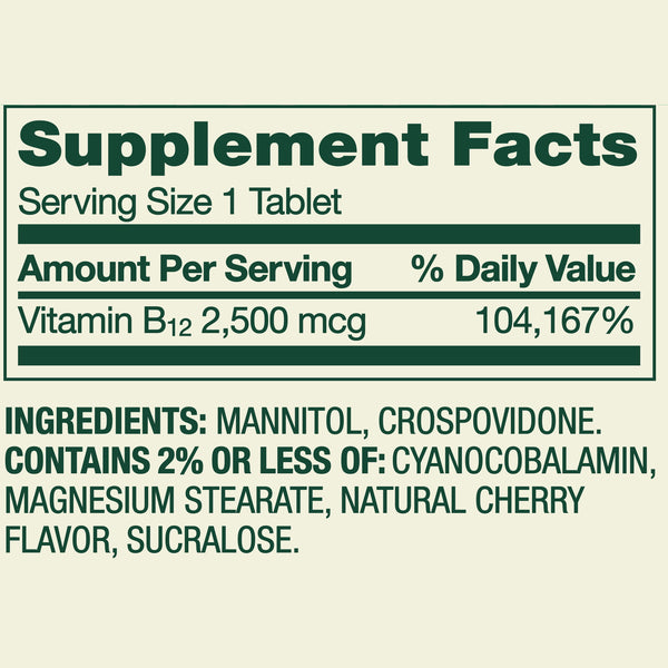 Spring Valley Vitamin B12 Supplement, 2500 mcg, Cherry, 120 Count, Quick-Dissolve Tablets
