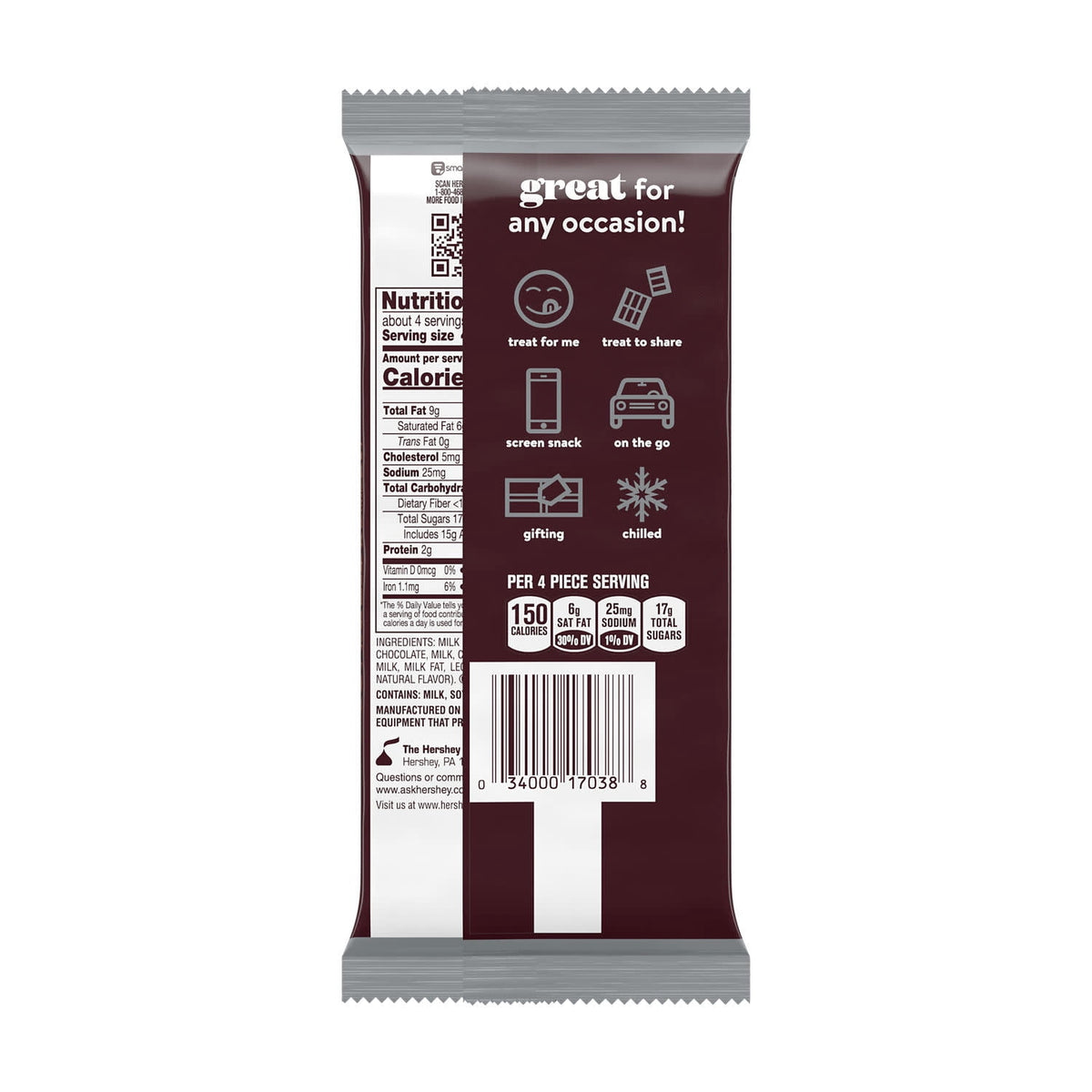Hershey's Milk Chocolate Xl, Candy Bar, 4.4 Oz (16 Pieces)