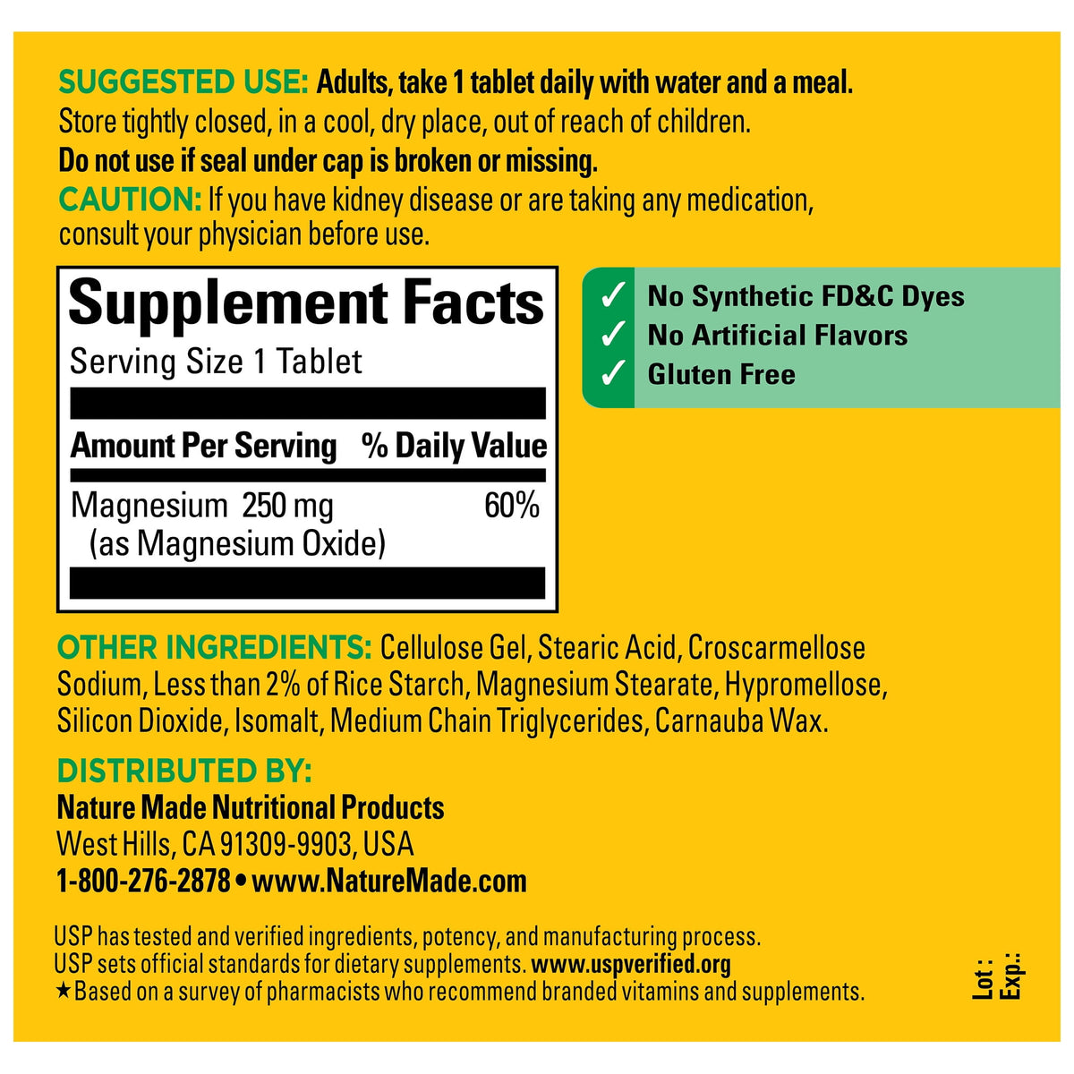 Nature Made Magnesium Oxide 250 mg Tablets, Dietary Supplement, 300 Count