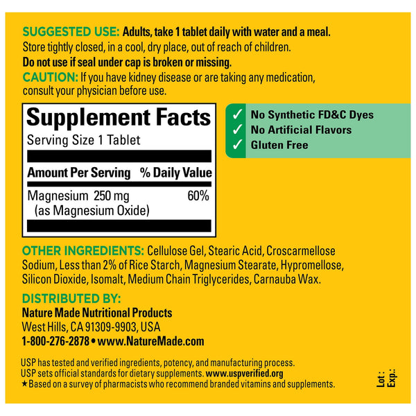 Nature Made Magnesium Oxide 250 mg Tablets, Dietary Supplement, 300 Count