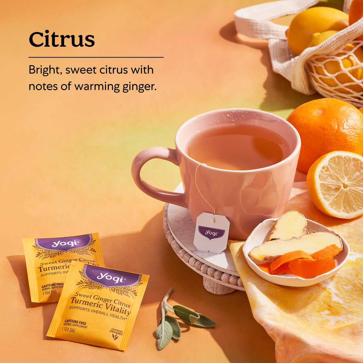Yogi  Sweet Ginger Citrus Turmeric Vitality, Herbal Wellness Tea Bags, 16 Count