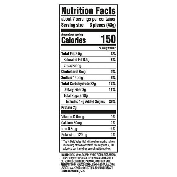 NEWTONS 100% Whole Grain Wheat Soft Baked Real Fruit Fig Bars, Fig Cookies, 10 oz
