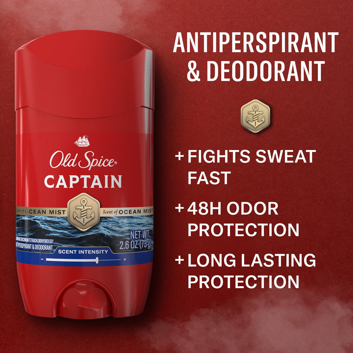 Old Spice Deodorant for Men, Antiperspirant, Captain, 24/7 Sweat & Odor Protection, 2.6 oz