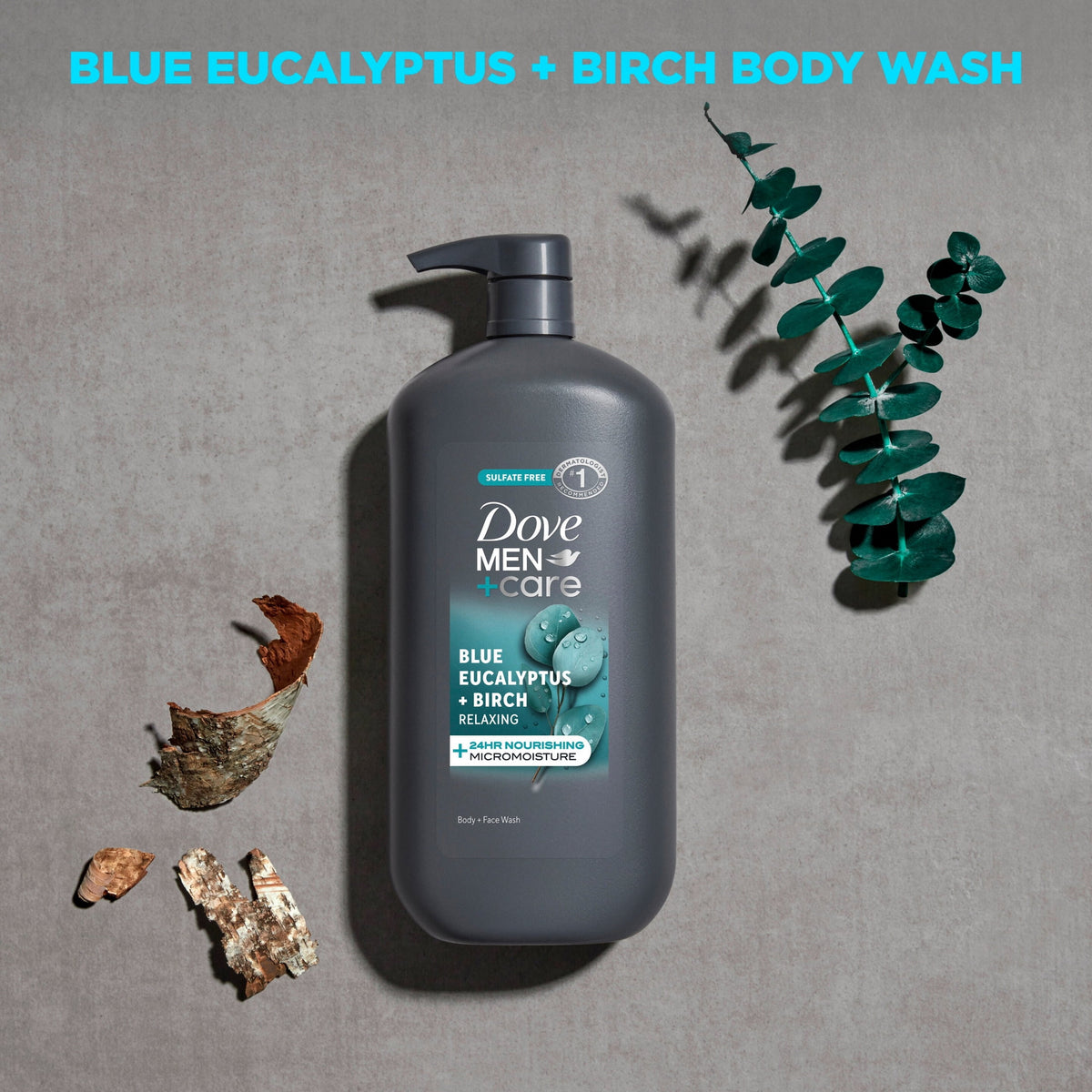 Dove Men+Care Relaxing Blue Eucalyptus + Birch Body And Face Wash With 24-Hour Nourishing Micromoisture Technology Body Wash For Men ,30 fl oz