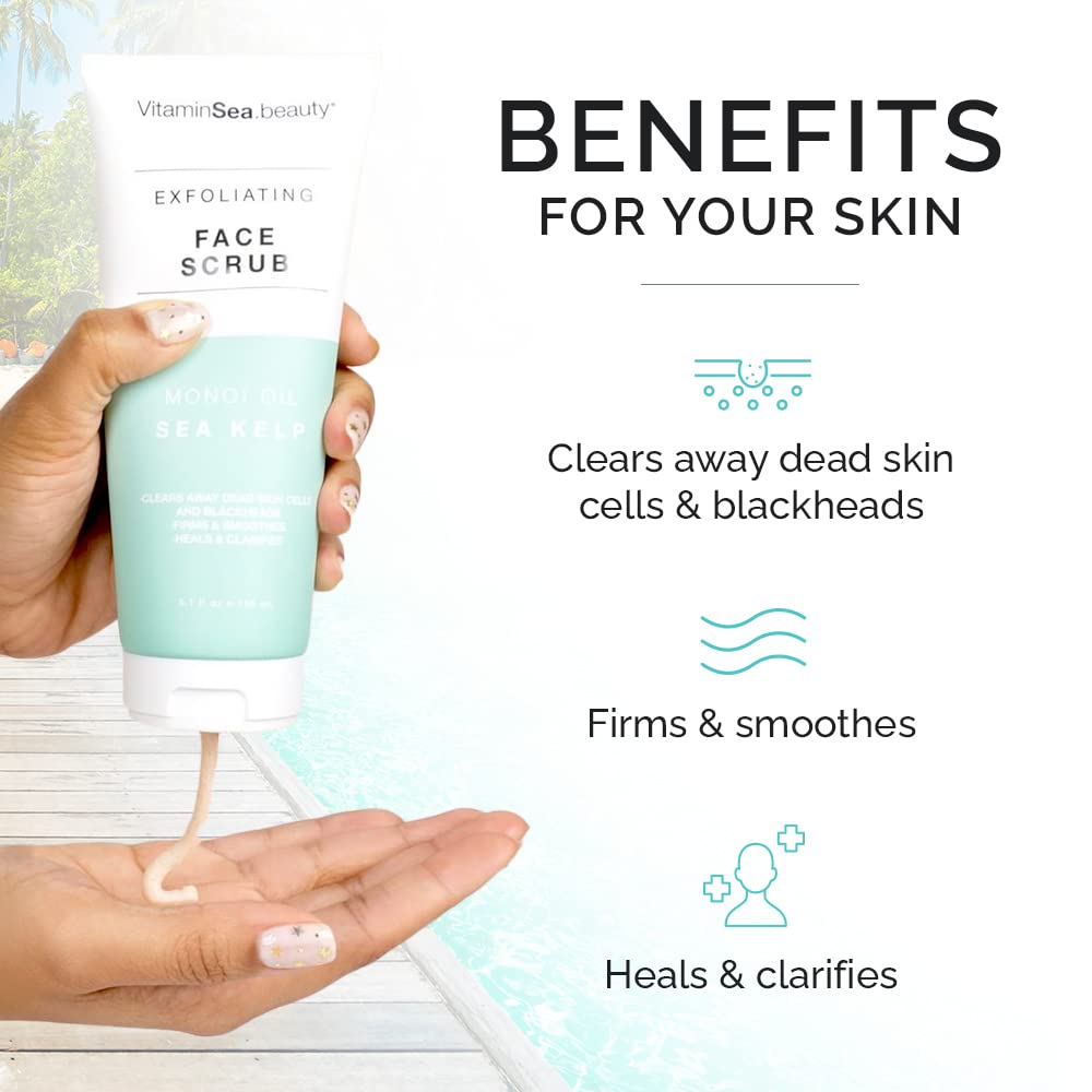 VitaminSea.beauty Monoi Oil & Sea Kelp Exfoliating Face Scrub, 5.1 oz