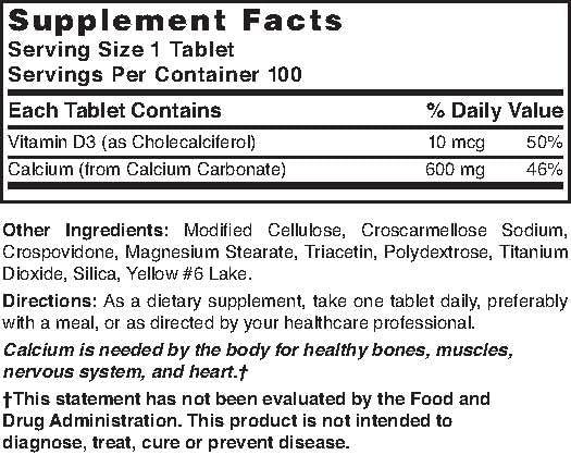 Nature's Blend Calcium Carbonate, 600 mg, with D3, 400 IU, Tablets, 100 ea - OTC Shoppe Express