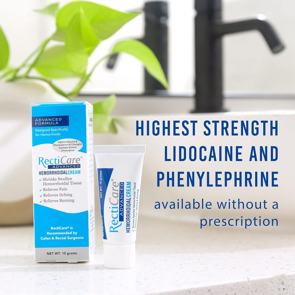 RectiCare Advanced Hemorrhoidal Cream, with Lidocaine & Phenylephrine HCI, 15 Grams