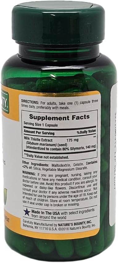 Nature's Bounty Milk Thistle, 175 mg, Capsules, 100 ea - OTC Shoppe Express