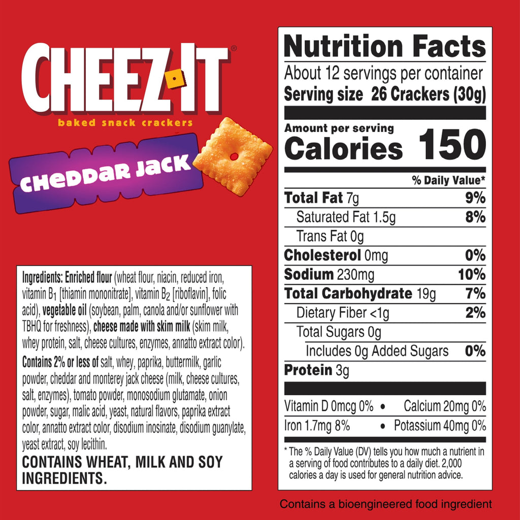 Cheez-It Cheddar Jack Cheese Crackers, Baked Snack Crackers, 12.4 oz