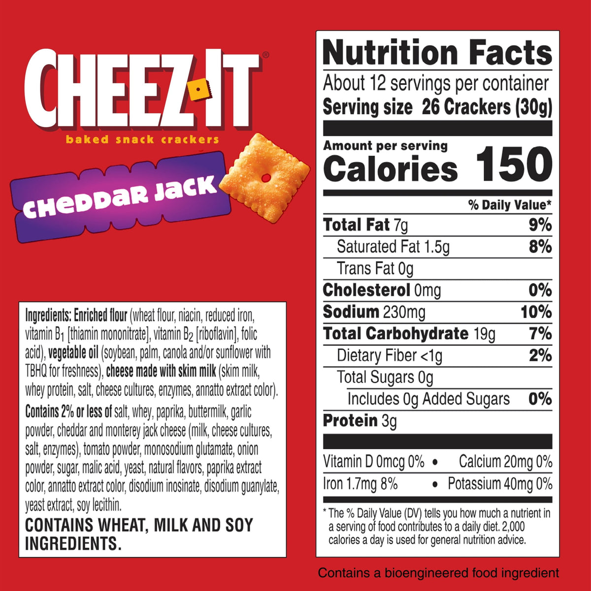 Cheez-It Cheddar Jack Cheese Crackers, Baked Snack Crackers, 12.4 oz