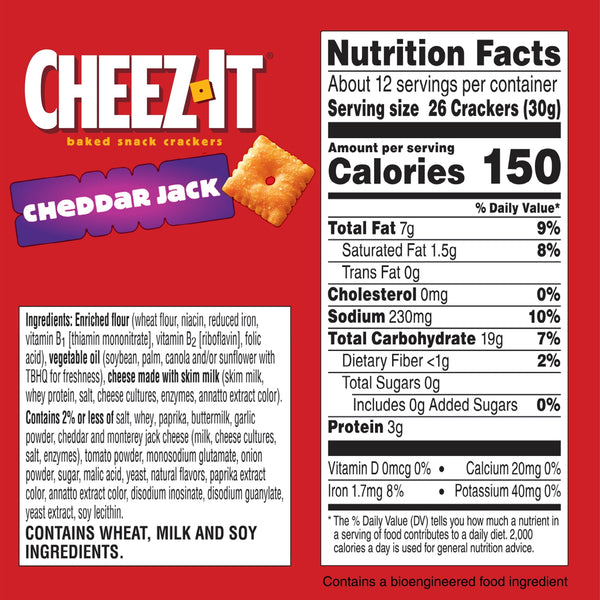 Cheez-It Cheddar Jack Cheese Crackers, Baked Snack Crackers, 12.4 oz
