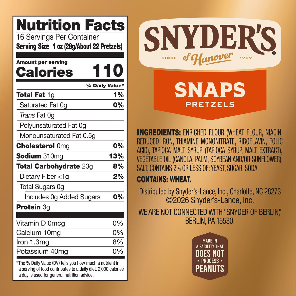 Snyder's of Hanover Snaps Pretzels, 16 oz Bag