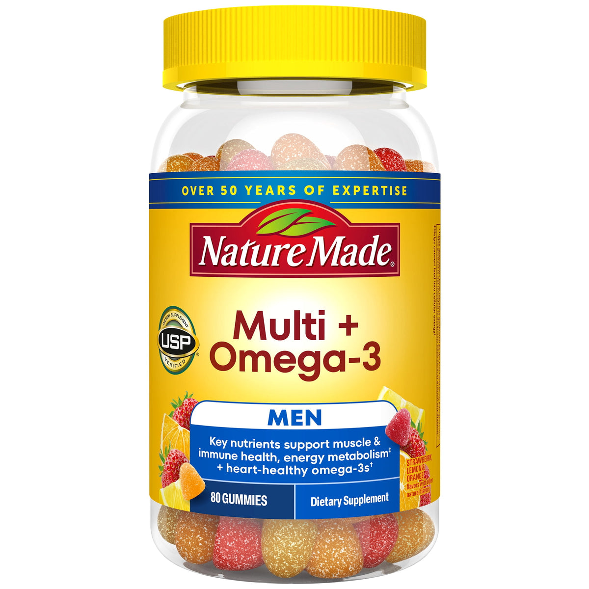 Nature Made Mens Multivitamin + Omega-3 Gummies for Daily Nutritional Support, 80 Count