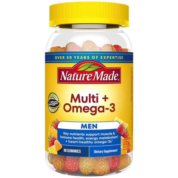 Nature Made Mens Multivitamin + Omega-3 Gummies for Daily Nutritional Support, 80 Count