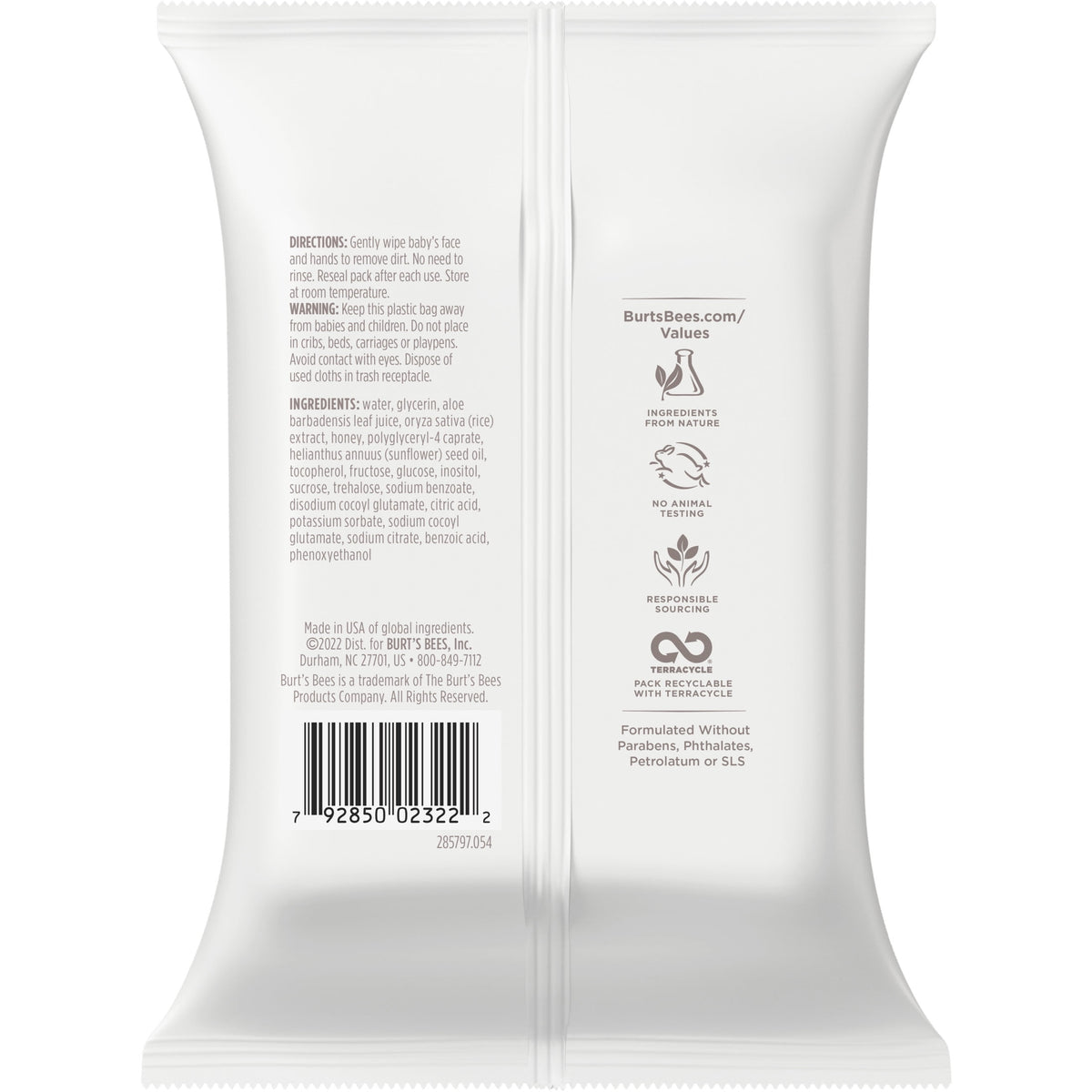 Burt's Bees Baby Face & Hand Cloths, Unscented Cleansing Wipes for Sensitive Skin, 30 Wipes