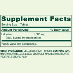 Spring Valley L-Lysine Amino Acid Supplements, 1000 mg, 100 Count