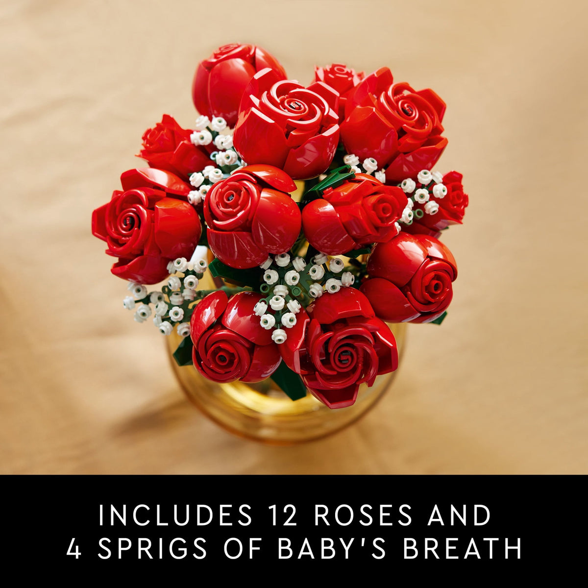 LEGO Botanicals Bouquet of Roses Artificial Flowers - Fake Red Roses Building Set for Adults, Ages 18+ - Wedding Decor for Table Display - Gift