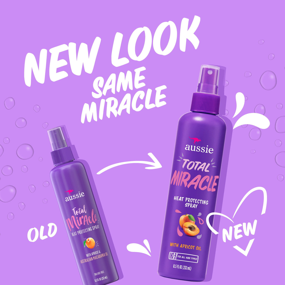 Aussie Total Miracle Heat Protecting Spray, for All Hair Types, Sulfate Free, 8.5 fl oz