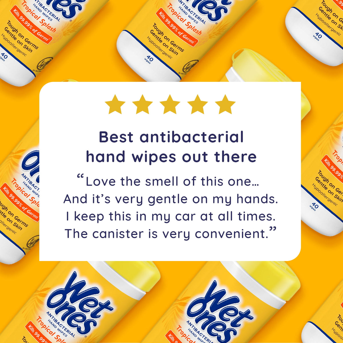 Wet Ones Antibacterial Hand Wipes, Tropical Splash Citrus Scent, 40 Ct Canister, Hypoallergenic, FSA/HSA Eligible