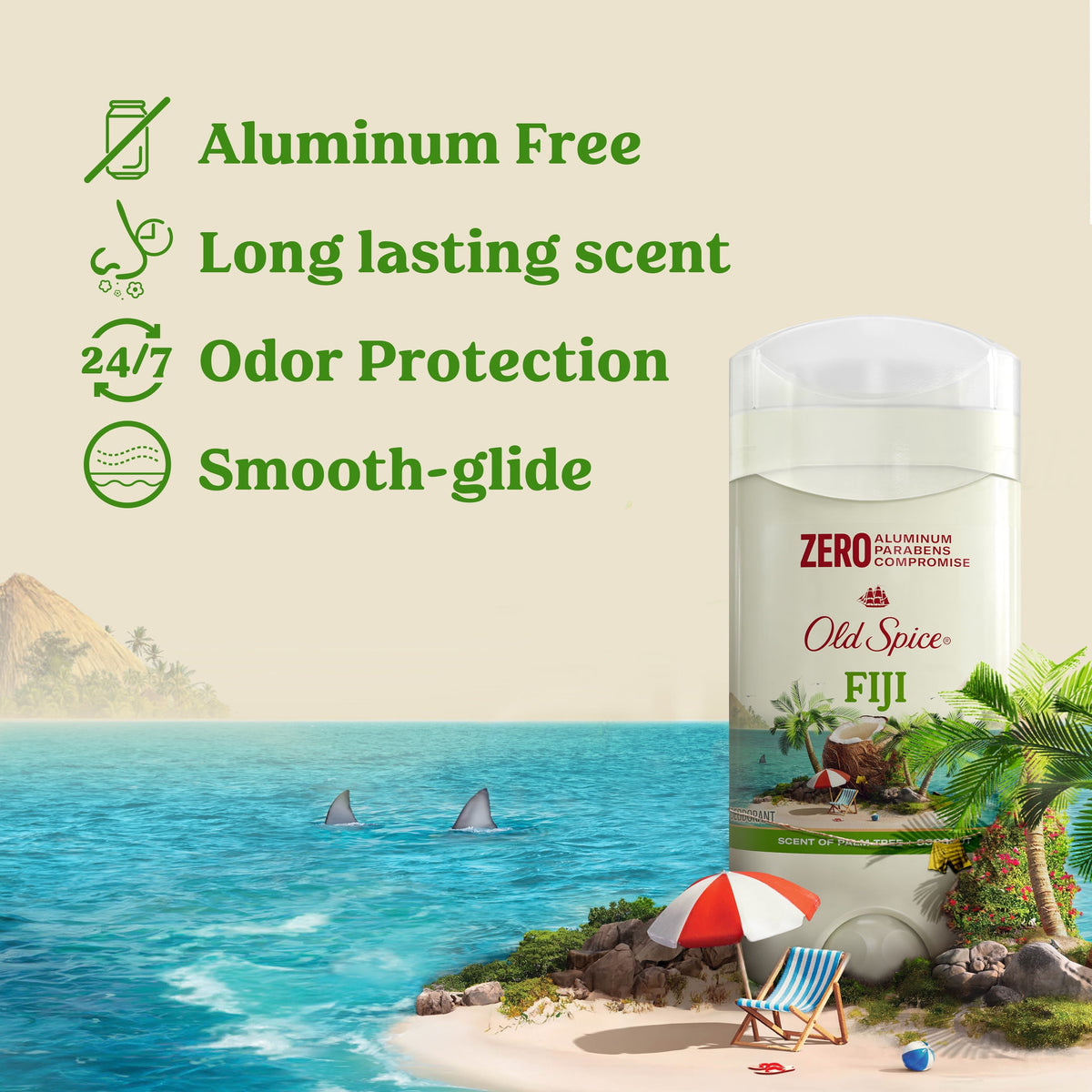 Old Spice Deodorant for Men, Aluminum Free, Invisible Solid Stick, Fiji with Palm Tree, 3.0 oz, 2 Pack