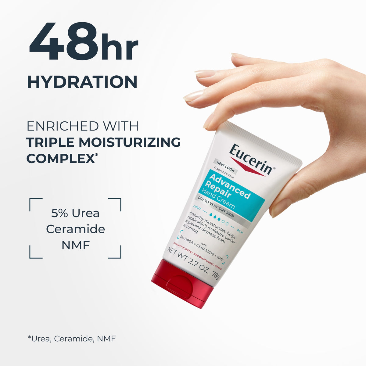 Eucerin Advanced Repair Hand Cream, Travel Size, 2.7 oz Tube
