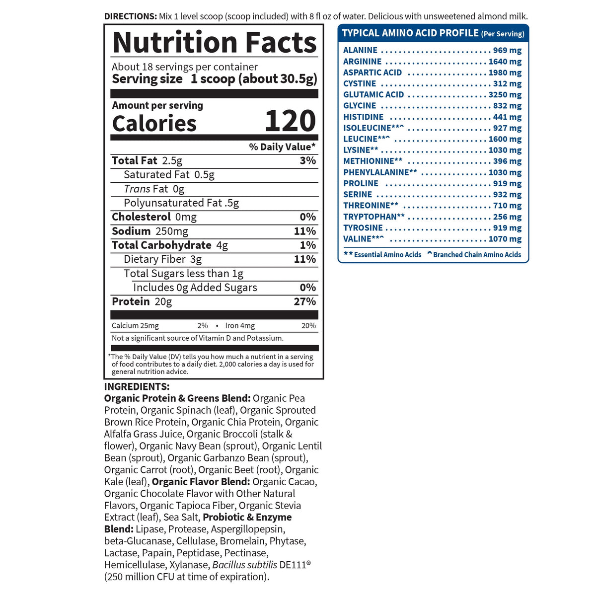Garden of Life Organic Protein & Greens Protein Powder 20g Protein - Chocolate 18 Servings