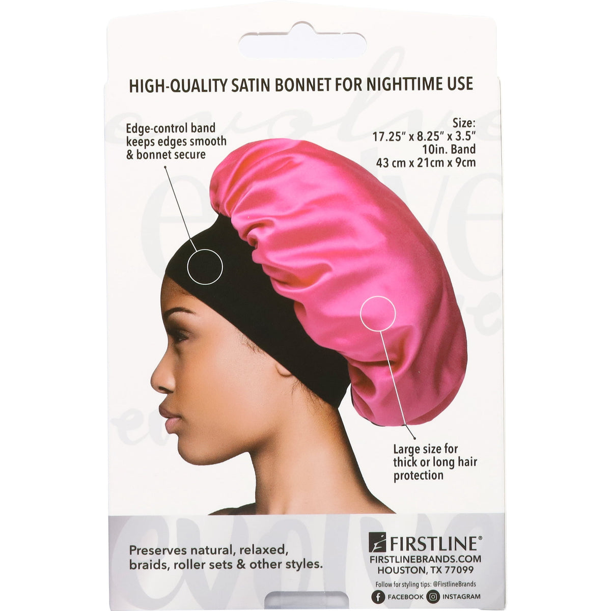 Evolve Satin Wide-Edge Bonnet for Evening Protection, Fuchsia, Single Pack