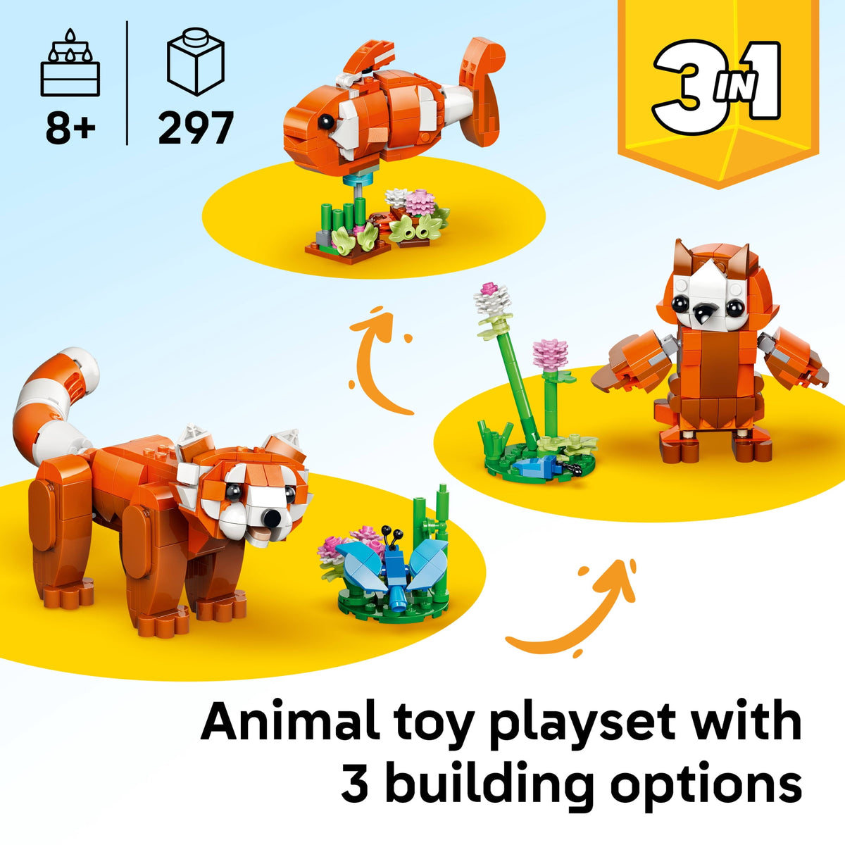 LEGO Creator 3 in 1 Cute Animals Red Panda Building Toy Set 31394, Ages 8+