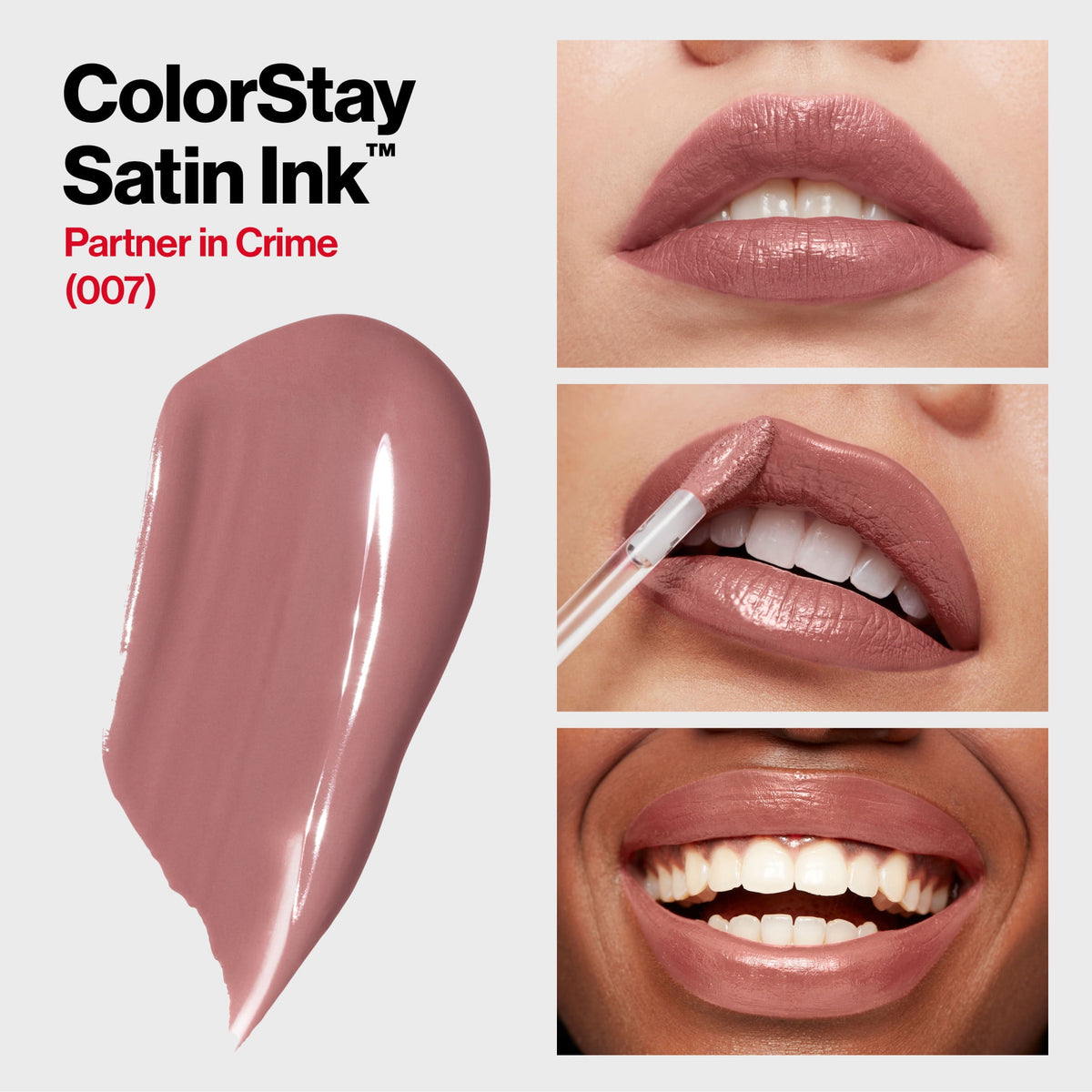 Revlon ColorStay Satin Ink Long Lasting Lipstick with Vitamin E, 007 Partner in Crime, 0.17 fl oz