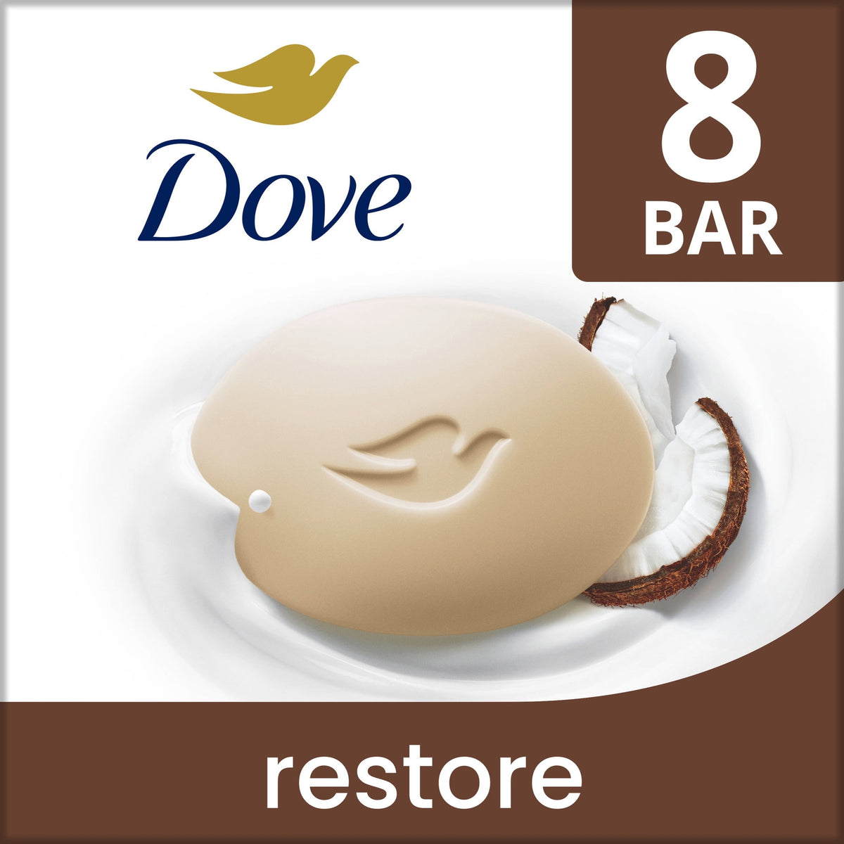 Dove Beauty Bar Soap For Restored Skin Restoring Coconut & Cocoa Butter Nourishes Skin, 3.75 oz 8 Bars