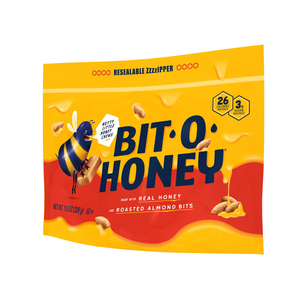 Bit-O-Honey Honey and Roasted Almond Chewy Taffy Candy 11.5 oz. Candy Bag