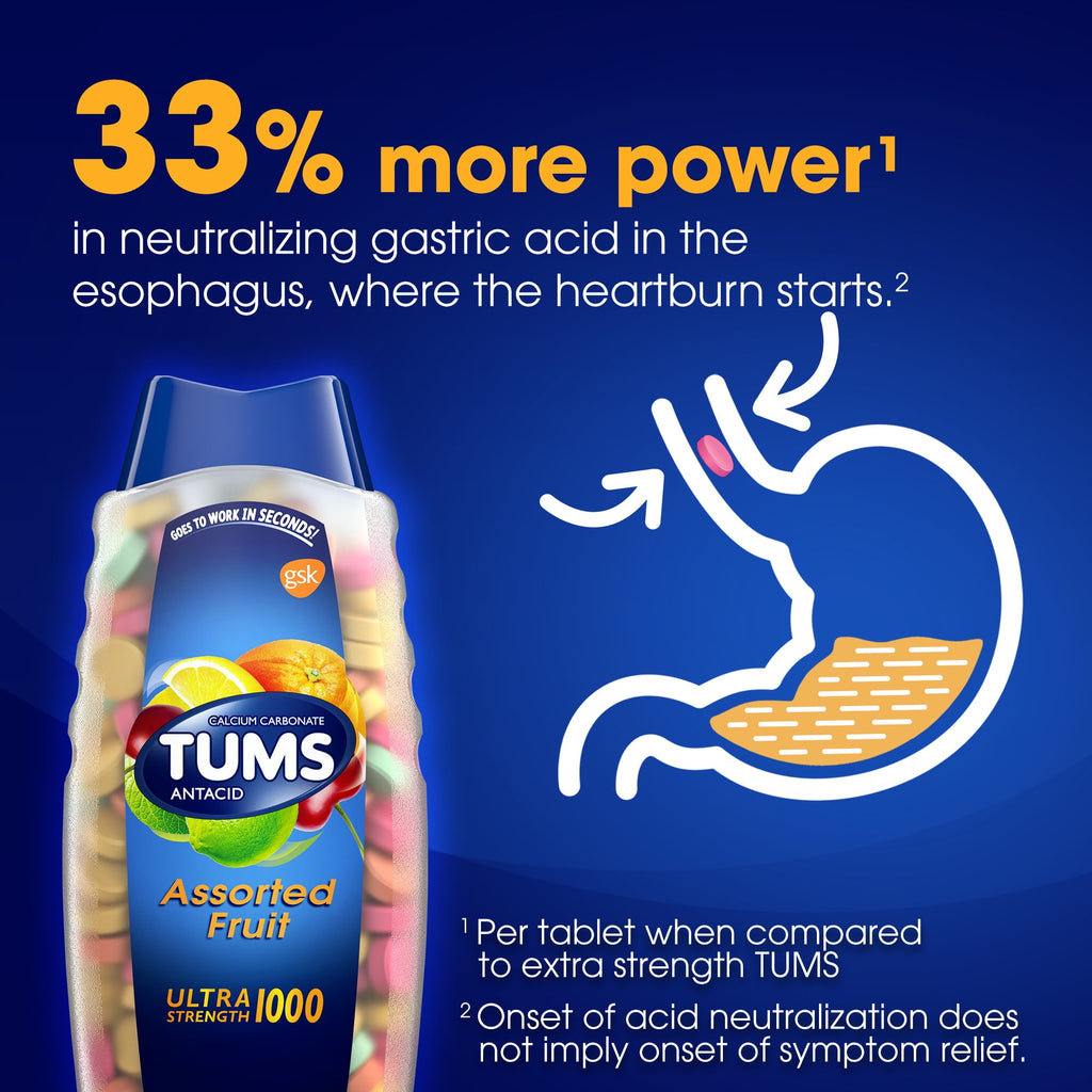 Tums Ultra Strength Heartburn Relief Chewable Antacid Tablets, Fruit, 160 Count