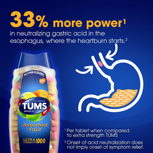 Tums Ultra Strength Heartburn Relief Chewable Antacid Tablets, Fruit, 160 Count