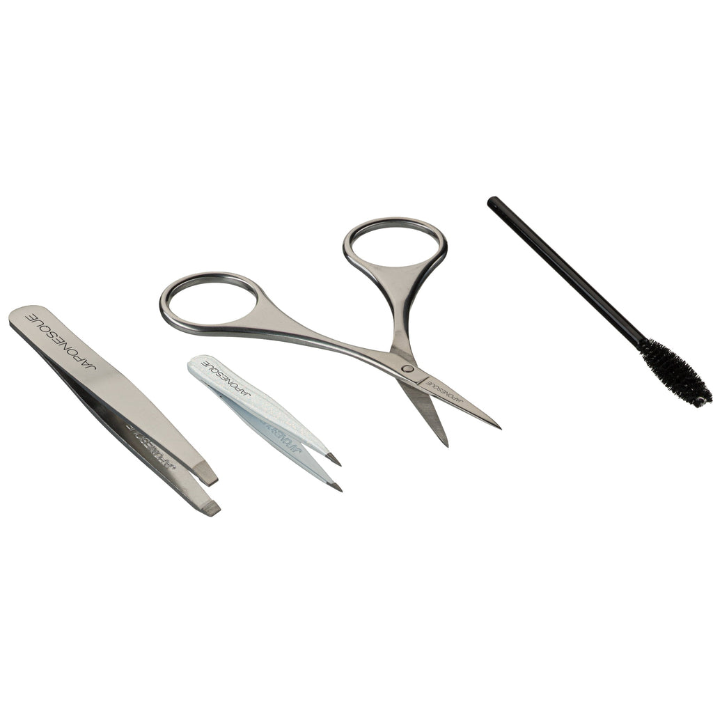 Japonesque Brow Grooming Kit, Includes Slant Tweezer, Point Tweezer, Scissors & Spoolie, 4 Piece