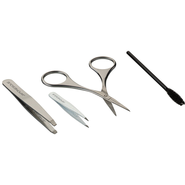 Japonesque Brow Grooming Kit, Includes Slant Tweezer, Point Tweezer, Scissors & Spoolie, 4 Piece