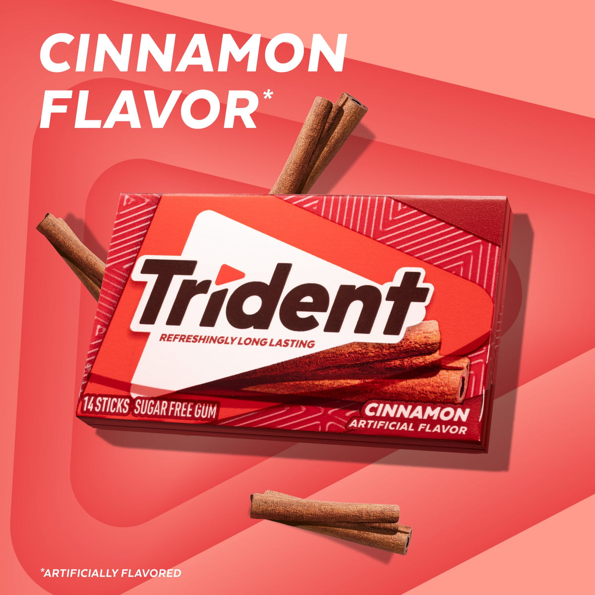 Trident Sugar Free Gum, Cinnamon, 3 Packs of 14 Pieces (42 Total Pieces)